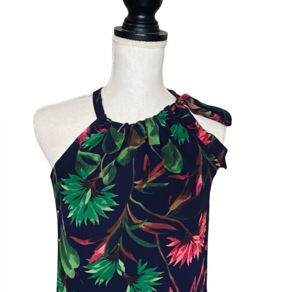 Just Taylor Wm’s Sz 8 Navy Blue Floral Lined Tie Shoulder Back Zip Maxi Dress - Picture 3 of 6